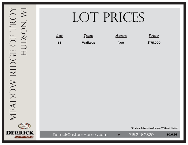 Lot prices for Meadow Ridge of Troy