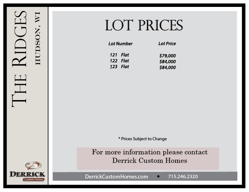 Lot Prices in The Ridges North Hudson WI